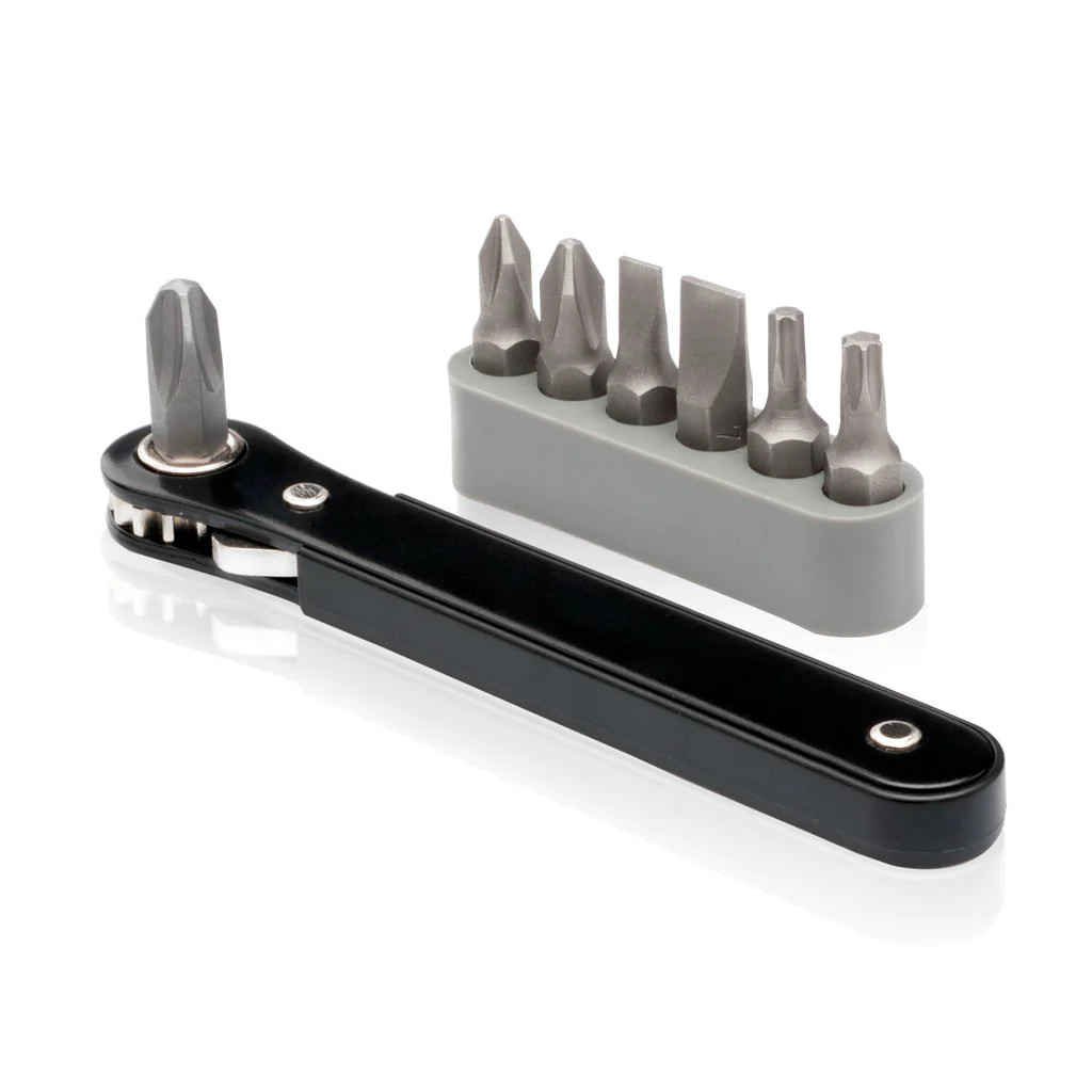 03044A 1/4-Inch Drive Mini Ratchet Screwdriver Set, 8 Pc, Cr-V Steel, Tight Reach, 90 Degree Screwdriver, Low Profile, Close Quarter, Right Angle Offset, Short Phillips, Slotted, Torx Star